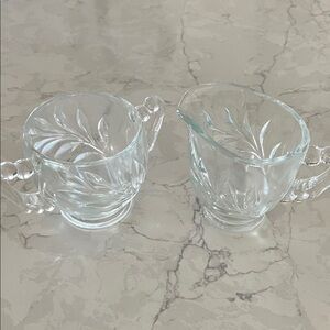 Antique Crystal Glass Creamer and Sugar Bowl Set